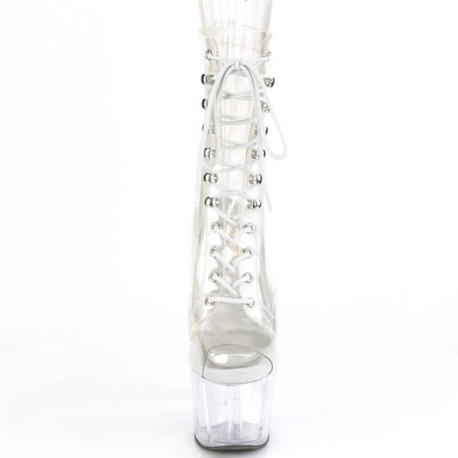 High Heels Pleaser | Pleaser Adore-1021C Plateau Stiefeletten Transparent