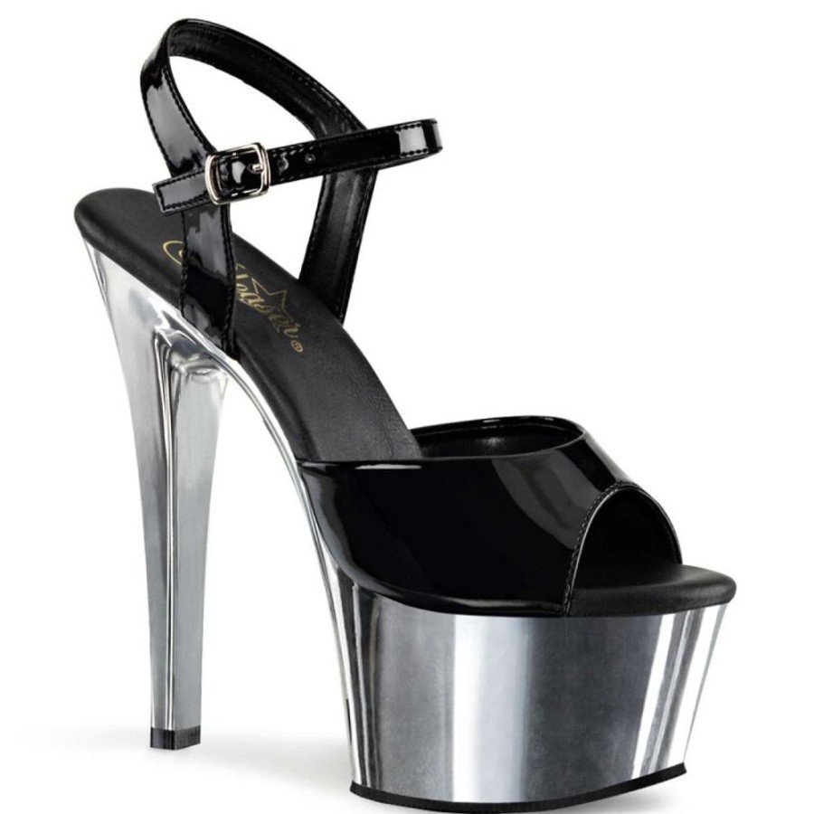 High Heels Pleaser | Pleaser Sandalette Aspire-609 Schwarz Silber Chrom