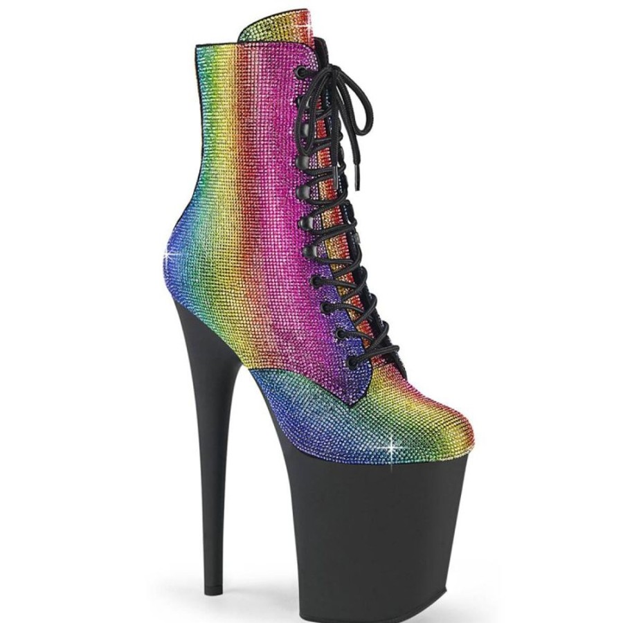 High Heels Pleaser | Pleaser Flamingo-1020Rs Plateau Stiefeletten Strass Bunt