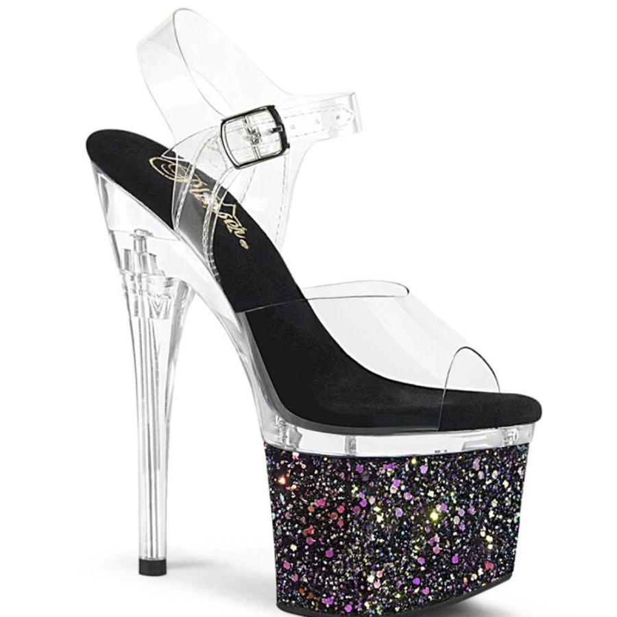 High Heels Pleaser | Pleaser Esteem-708Lg Plateau Sandaletten Glitter Transparent Bunt