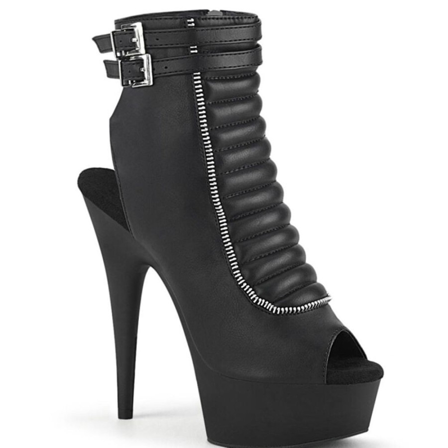 High Heels Pleaser | Pleaser Delight-600-18 Plateau Stiefeletten Kunstleder Schwarz