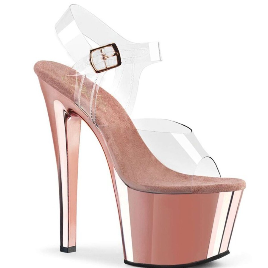 High Heels Pleaser | Pleaser Sandalette Sky-308 Transparent Rose-Gold Chrom