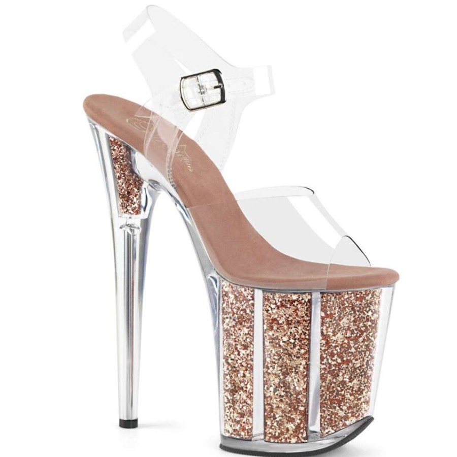 High Heels Pleaser | Pleaser Sandalette Flamingo-808G Transparent Rose-Gold Glitter