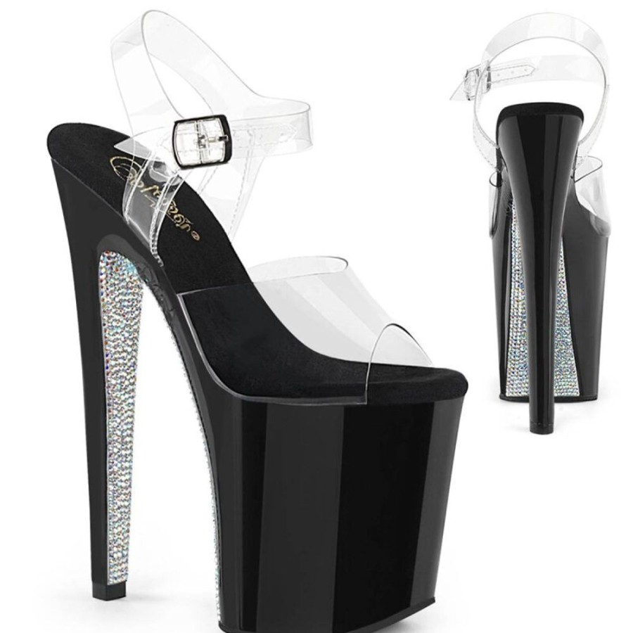 High Heels Pleaser | Pleaser Xtreme-808Crs Plateau Sandaletten Transparent Schwarz