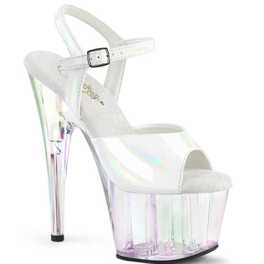 High Heels Pleaser | Pleaser Adore-709Ht Plateau Sandaletten Holo Weis Transparent