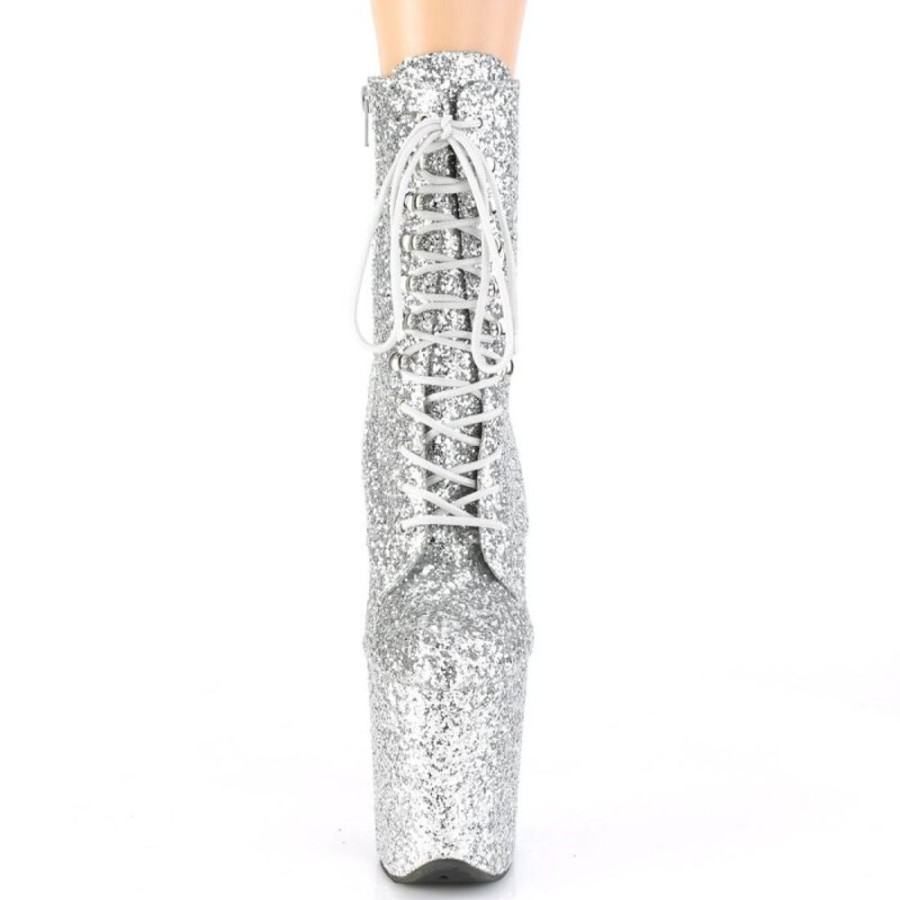 High Heels Pleaser | Pleaser Flamingo-1020Gwr Plateau Stiefeletten Glitter Silber