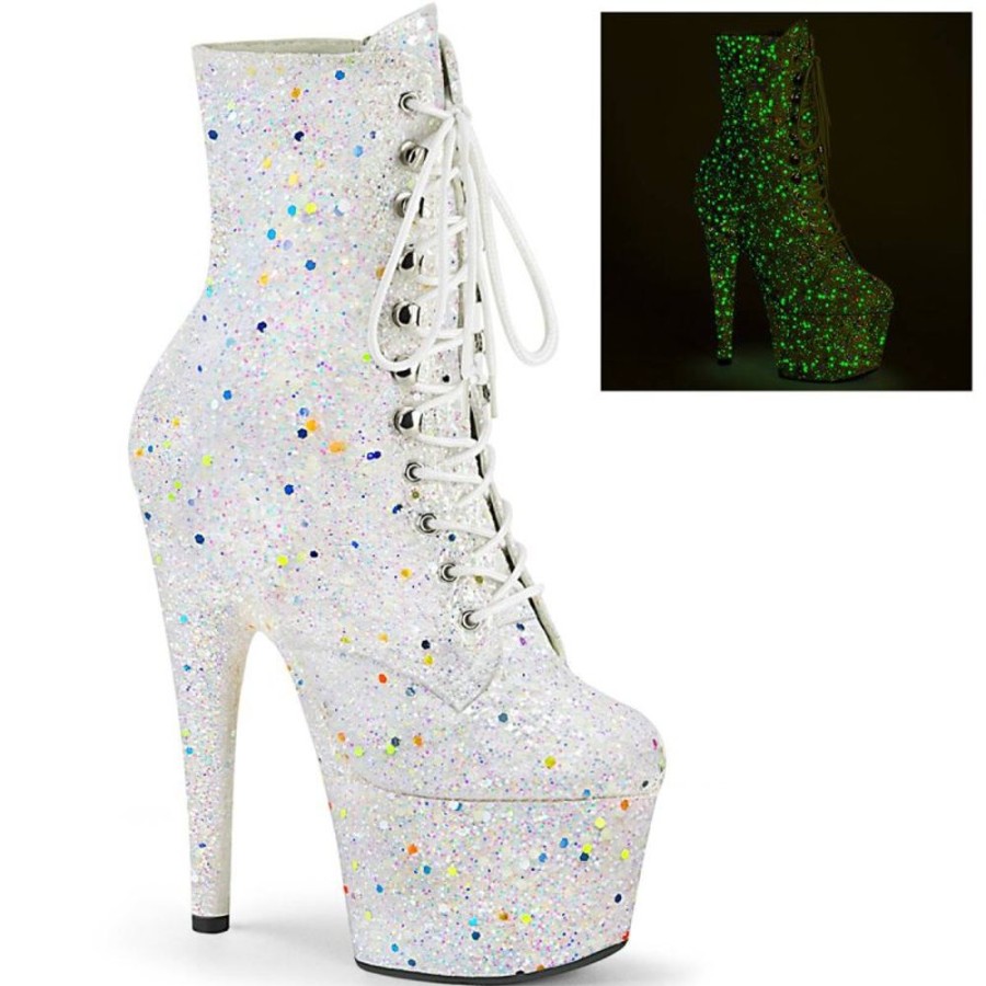 High Heels Pleaser | Pleaser Adore-1020Gdlg Plateau Stiefeletten Glitter Weis