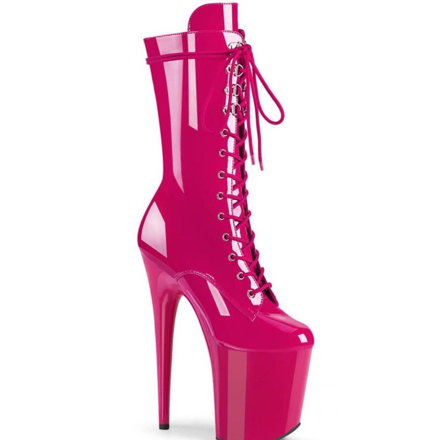 High Heels Pleaser | Pleaser Flamingo-1050 Plateau Stiefeletten Lack Pink