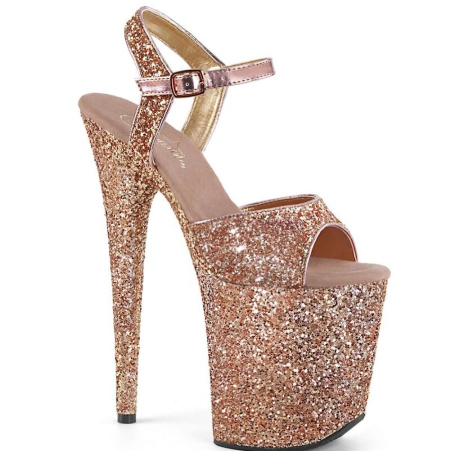 High Heels Pleaser | Pleaser Sandalette Flamingo-810Lg Rose-Gold Glitter