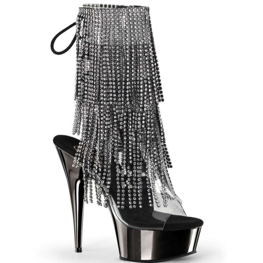 High Heels Pleaser | Pleaser Stiefelette Delight-1017Rsf Transparent Silber-Schwarz Chrom