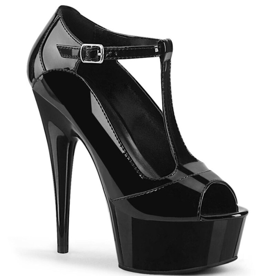 High Heels Pleaser | Pleaser Delight-649 Plateau Sandaletten Lack Schwarz