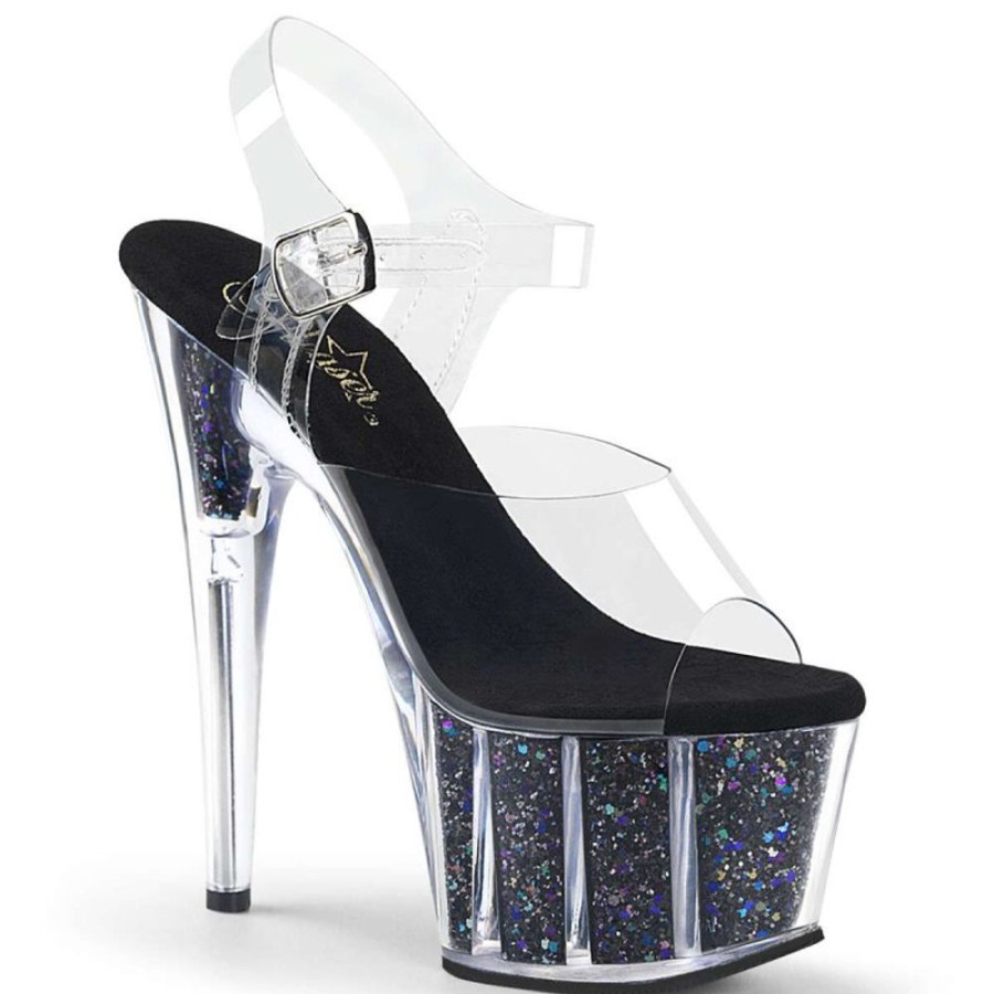 High Heels Pleaser | Pleaser Sandalette Adore-708Cg Transparent Schwarz Glitter