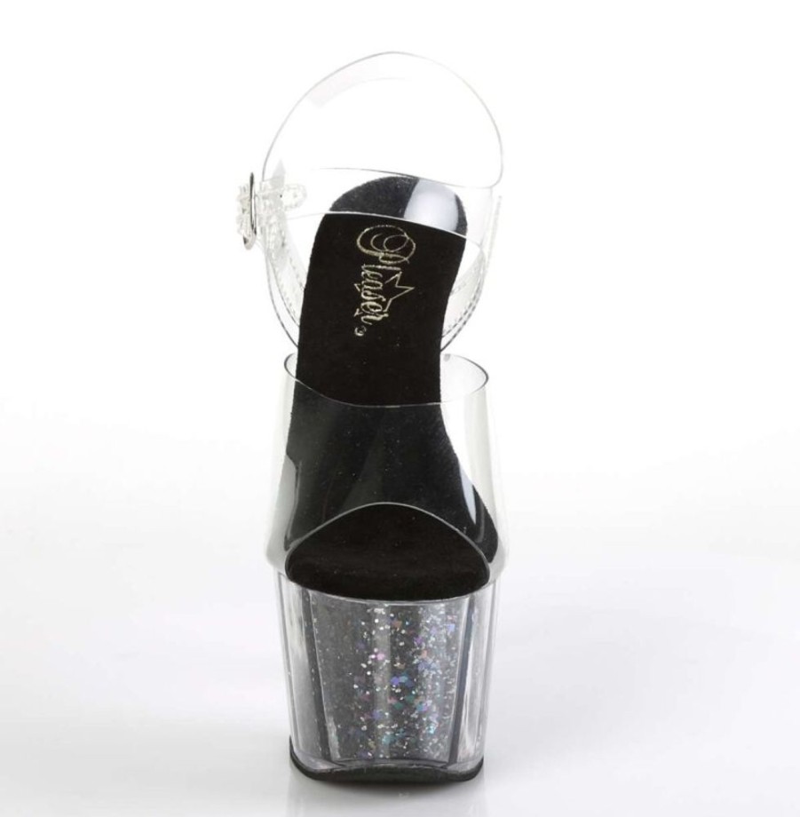 High Heels Pleaser | Pleaser Sandalette Adore-708Cg Transparent Schwarz Glitter