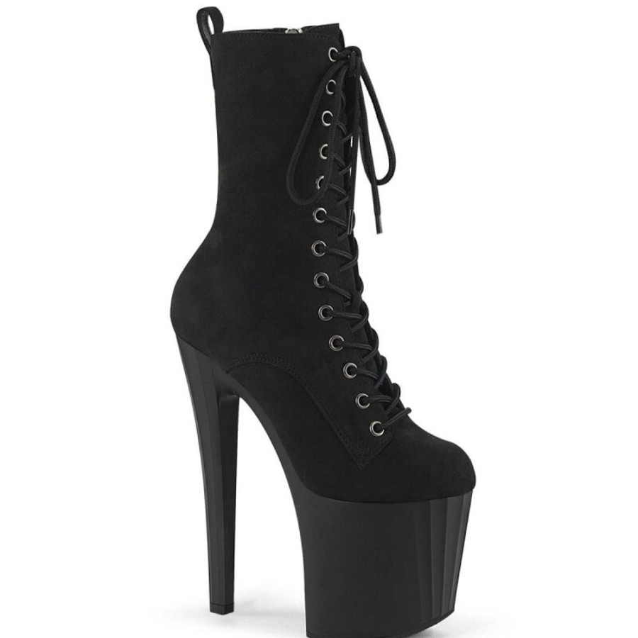 High Heels Pleaser | Pleaser Enchant-1040 Plateau Stiefel Kunstliches Wildleder Schwarz