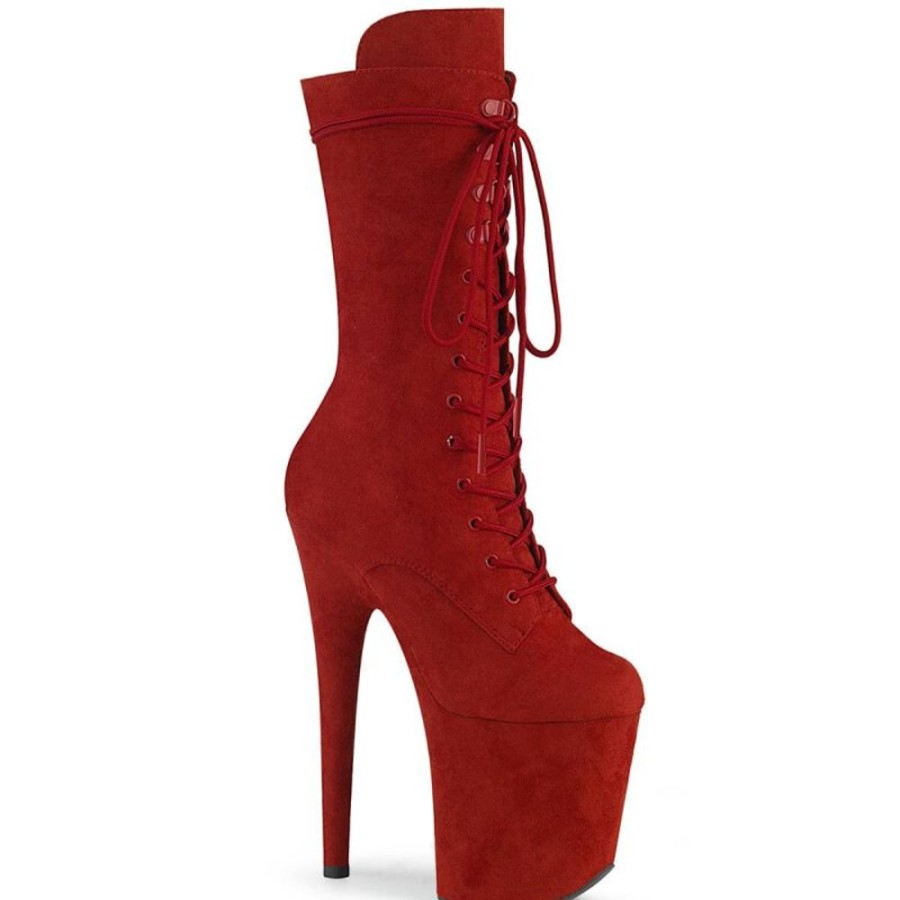 High Heels Pleaser | Pleaser Flamingo-1050Fs Plateau Stiefeletten Kunstliches Wildleder Rot