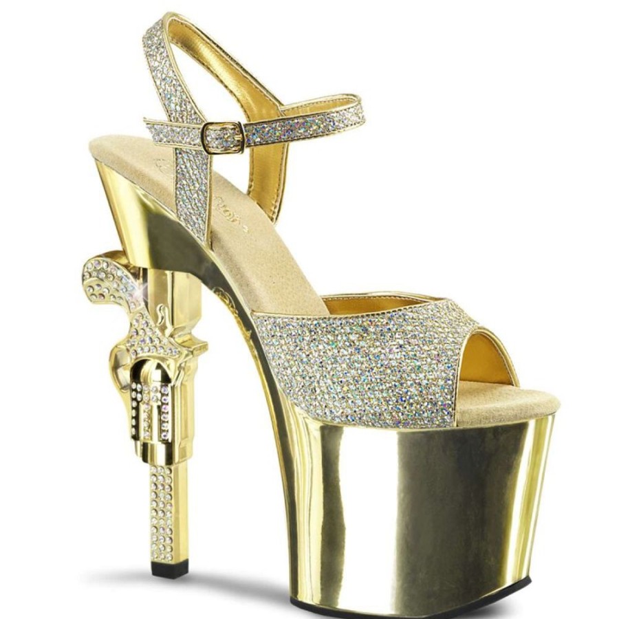 High Heels Pleaser | Pleaser Sandalette Revolver-709G Gold Multi Glitter Chrom