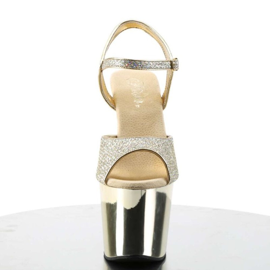 High Heels Pleaser | Pleaser Sandalette Revolver-709G Gold Multi Glitter Chrom