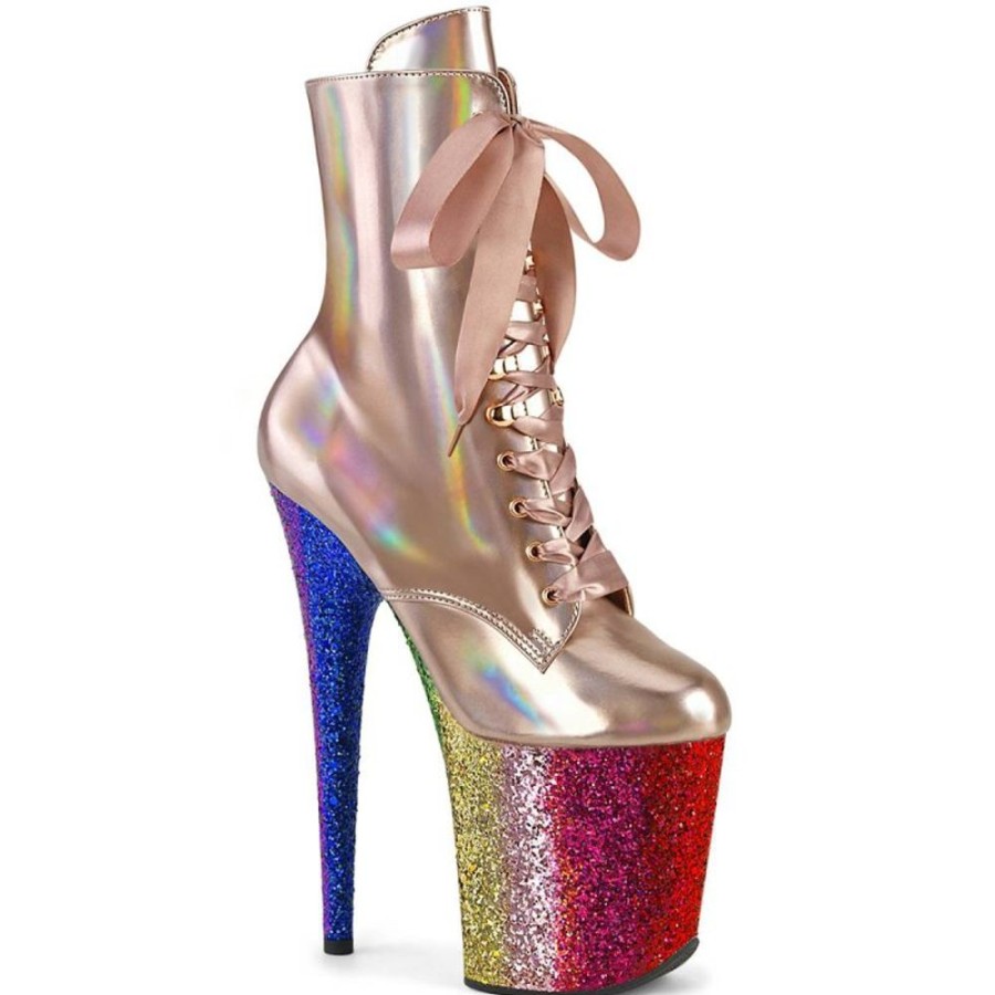 High Heels Pleaser | Pleaser Flamingo-1020Hg Plateau Stiefeletten Lack Glitter Rose-Gold Bunt