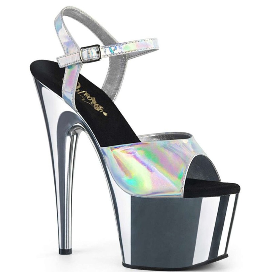 High Heels Pleaser | Pleaser Sandalette Adore-709Hgch Silber Hologram Chrom