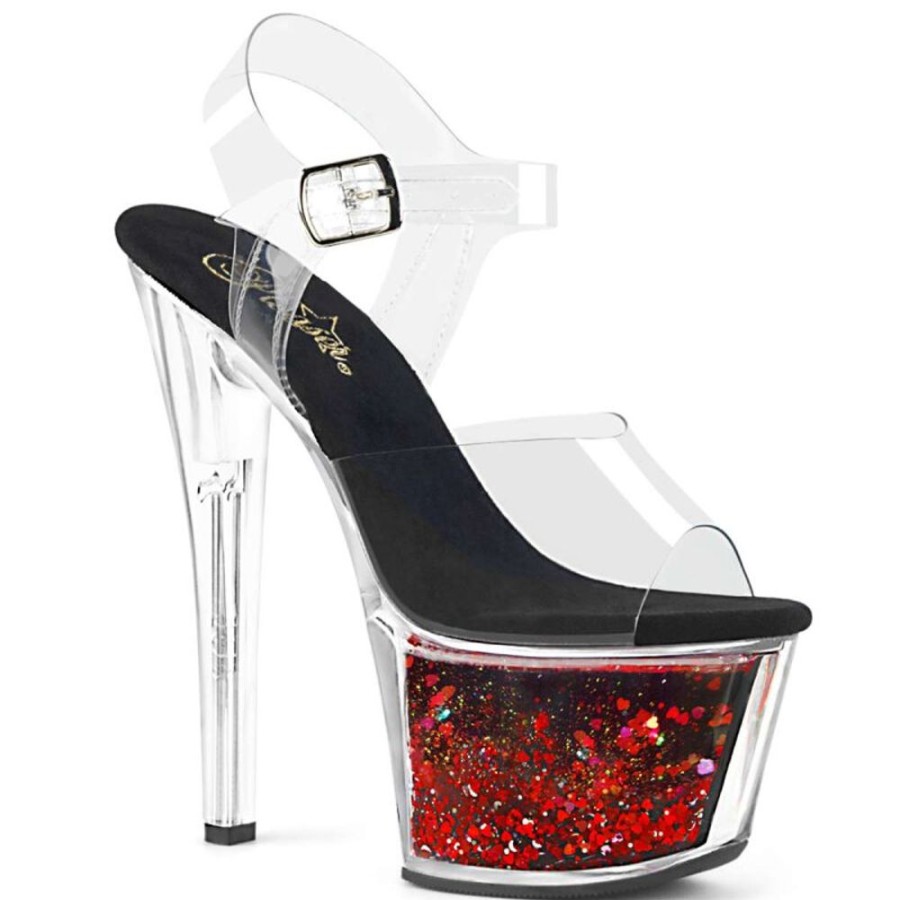 High Heels Pleaser | Pleaser Sandalette Sky-308Whg Transparent Rot Glitter