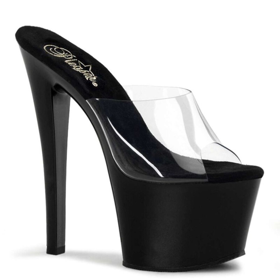 High Heels Pleaser | Pleaser Pantolette Sky-301 Transparent Schwarz