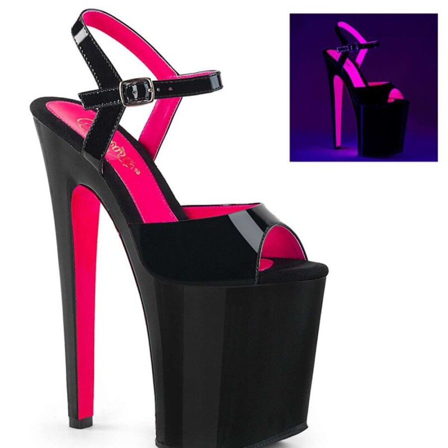 High Heels Pleaser | Pleaser Sandalette Xtreme-809Tt Schwarz Neon-Pink