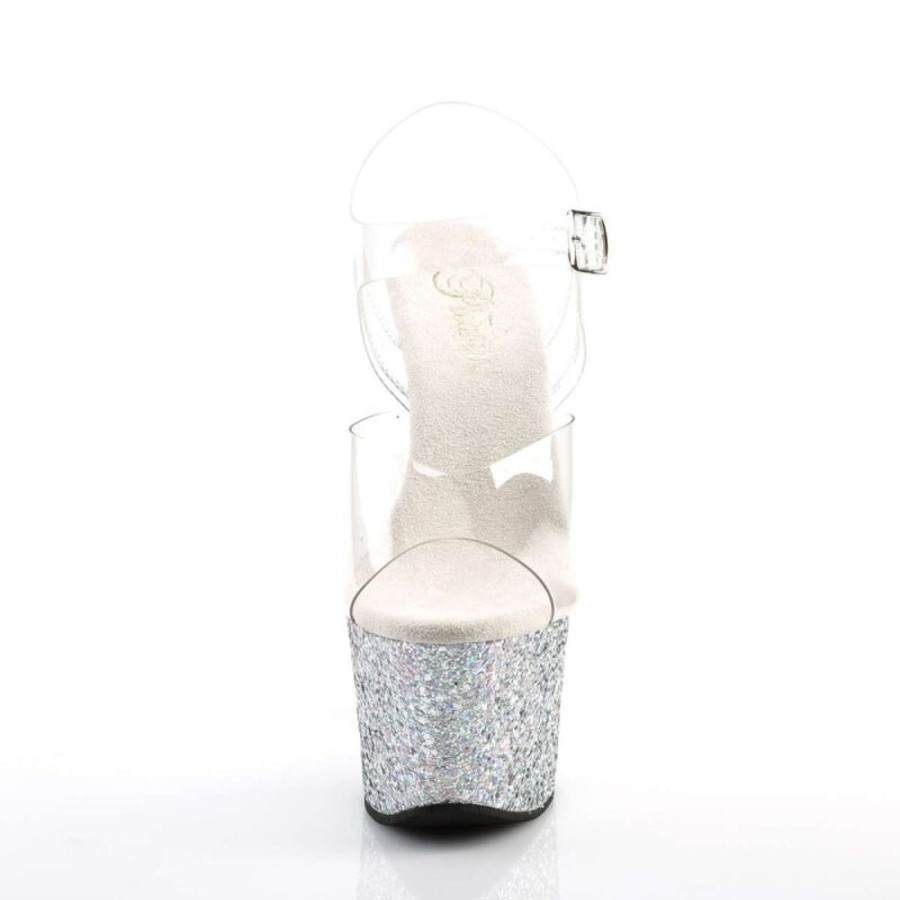 High Heels Pleaser | Pleaser Sandalette Sky-308Lg Transparent Silber Multi Glitter