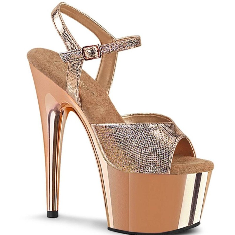 High Heels Pleaser | Pleaser Adore-709 Plateau Sandaletten Metallic Chrom Rose-Gold