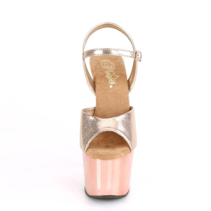 High Heels Pleaser | Pleaser Adore-709 Plateau Sandaletten Metallic Chrom Rose-Gold