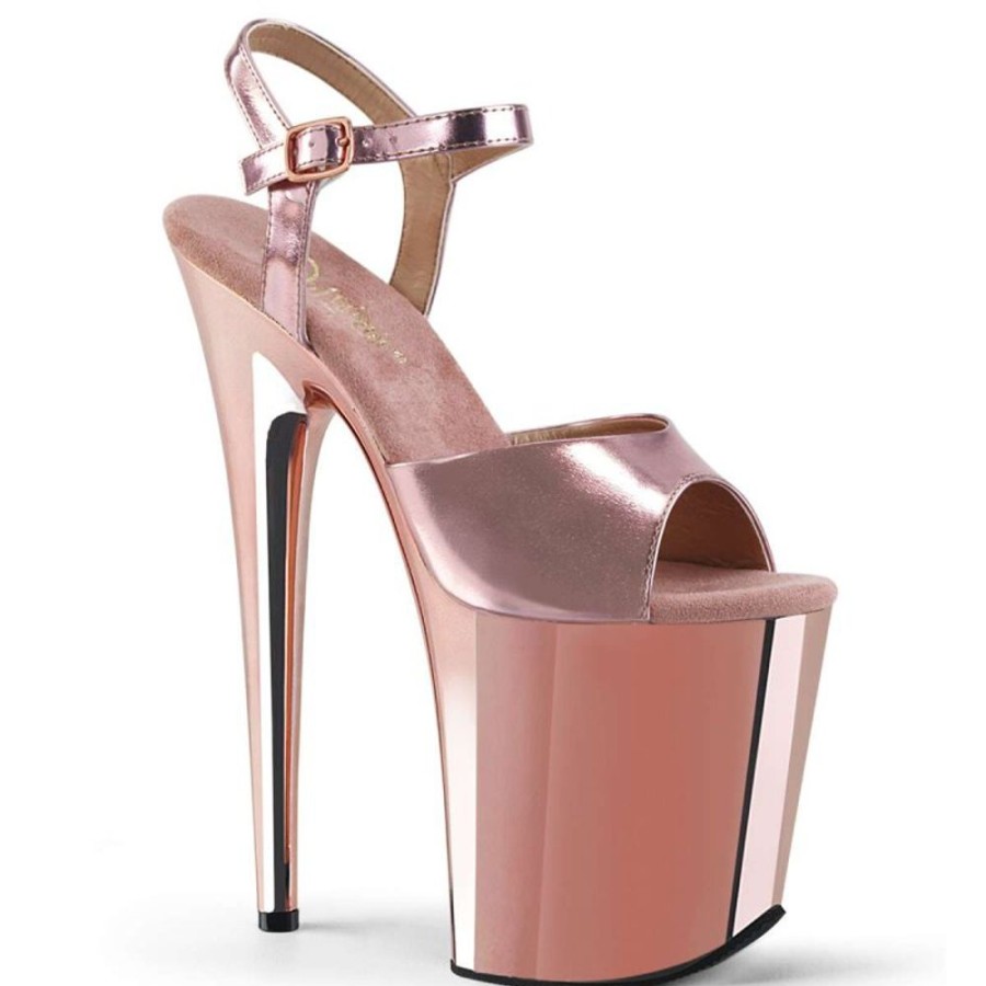 High Heels Pleaser | Pleaser Sandalette Flamingo-809 Rose-Gold Metallic Chrom