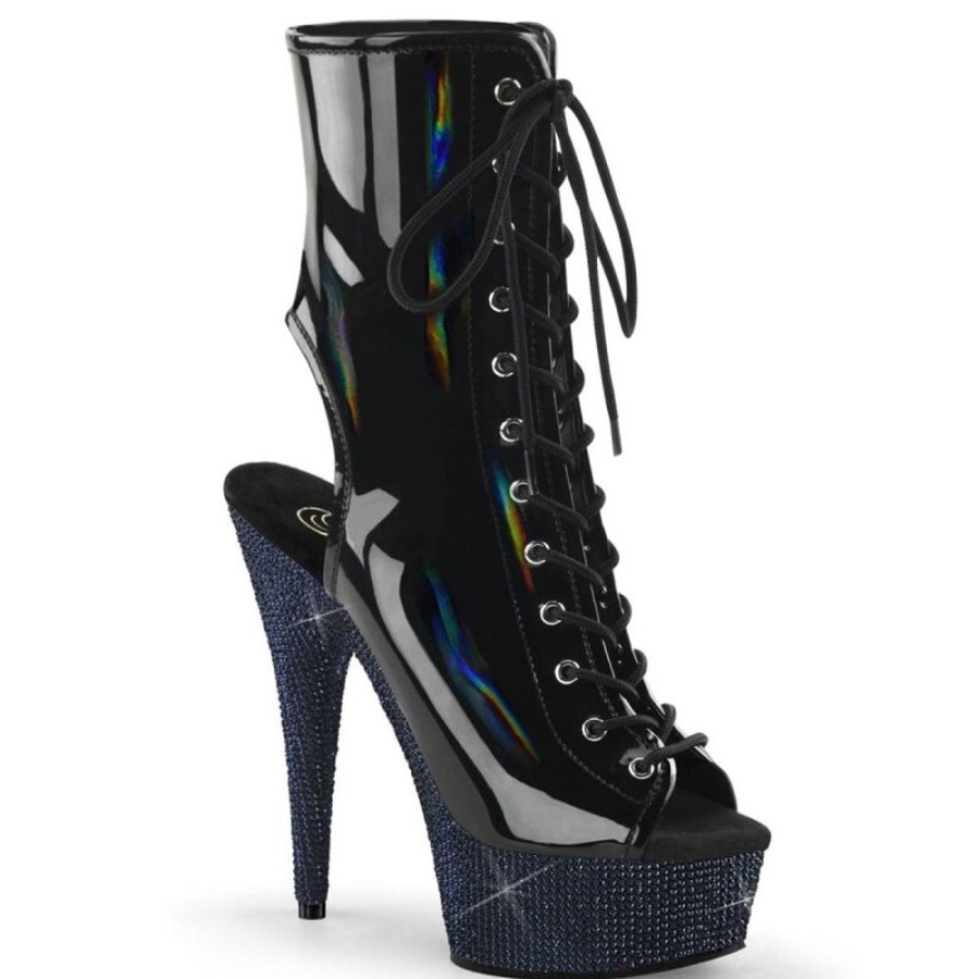 High Heels Pleaser | Pleaser Bejeweled-1016-6 Plateau Stiefeletten Holo Strass Schwarz