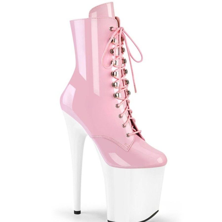 High Heels Pleaser | Pleaser Flamingo-1020 Plateau Stiefeletten Lack Rosa