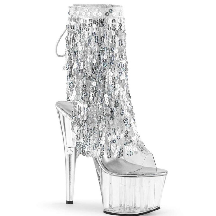 High Heels Pleaser | Pleaser Stiefelette Adore-1017Sqf Transparent Silber