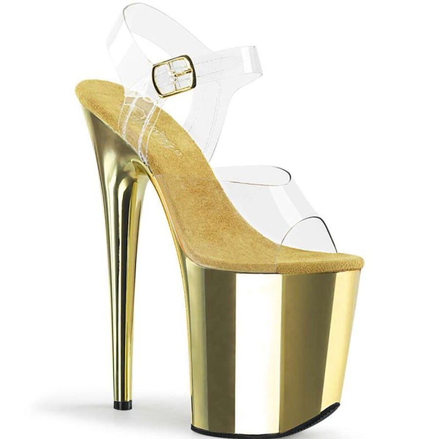 High Heels Pleaser | Pleaser Sandalette Flamingo-808 Transparent Gold Chrom