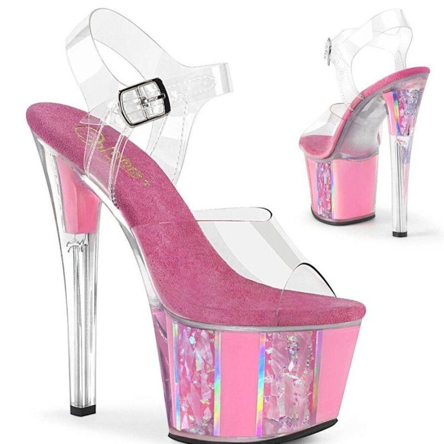 High Heels Pleaser | Pleaser Sky-308Of Plateau Pantoletten Transparent Rosa