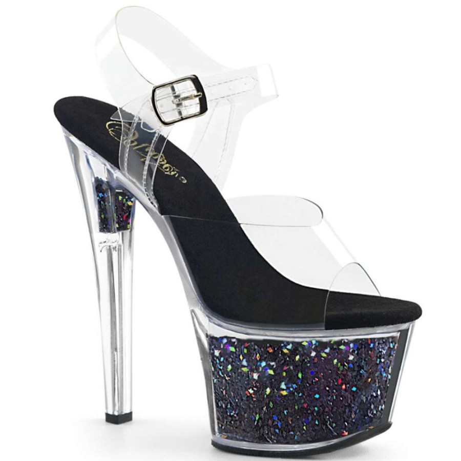 High Heels Pleaser | Pleaser Sandalette Sky-308Gf Transparent Schwarz Strass