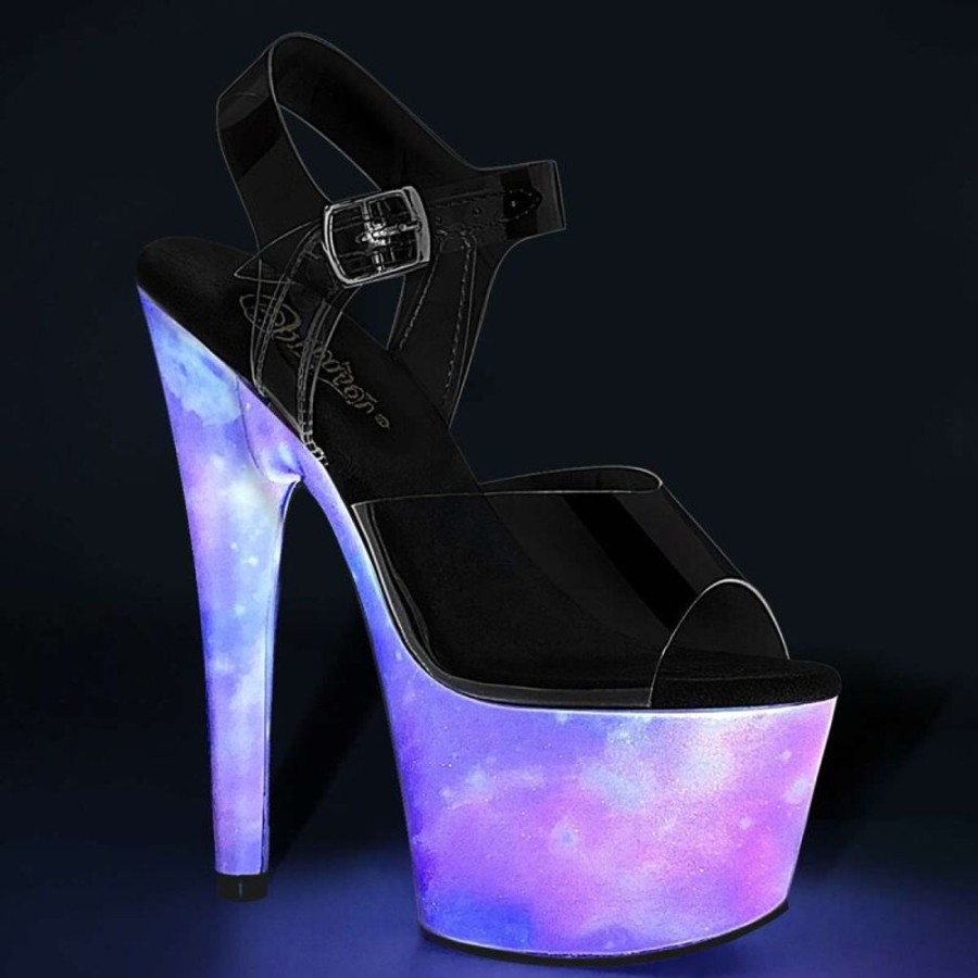 High Heels Pleaser | Pleaser Sandalette Adore-708Refl Transparent Blau-Lila Spiegelnd