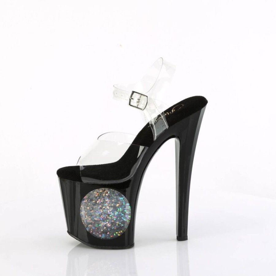 High Heels Pleaser | Pleaser Enchant-708Lt-Circle Plateau Sandaletten Transparent Schwarz