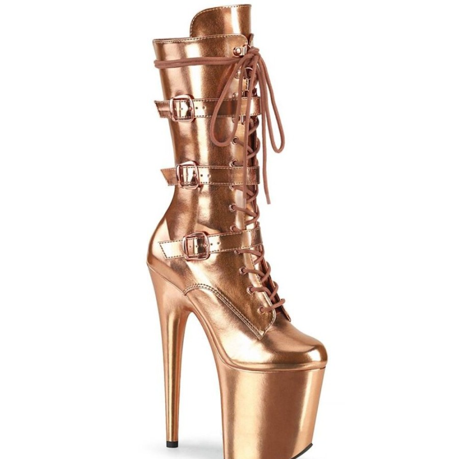 High Heels Pleaser | Pleaser Flamingo-1053 Plateau Stiefeletten Metallic Chrom Rose-Gold