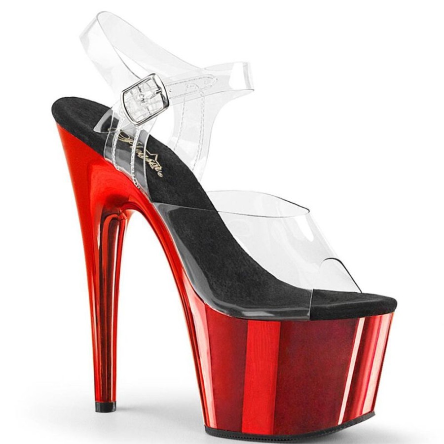 High Heels Pleaser | Pleaser Adore-708 Plateau Sandaletten Chrom Transparent Rot