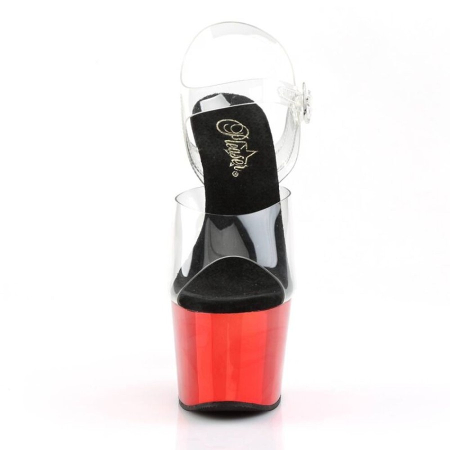 High Heels Pleaser | Pleaser Adore-708 Plateau Sandaletten Chrom Transparent Rot