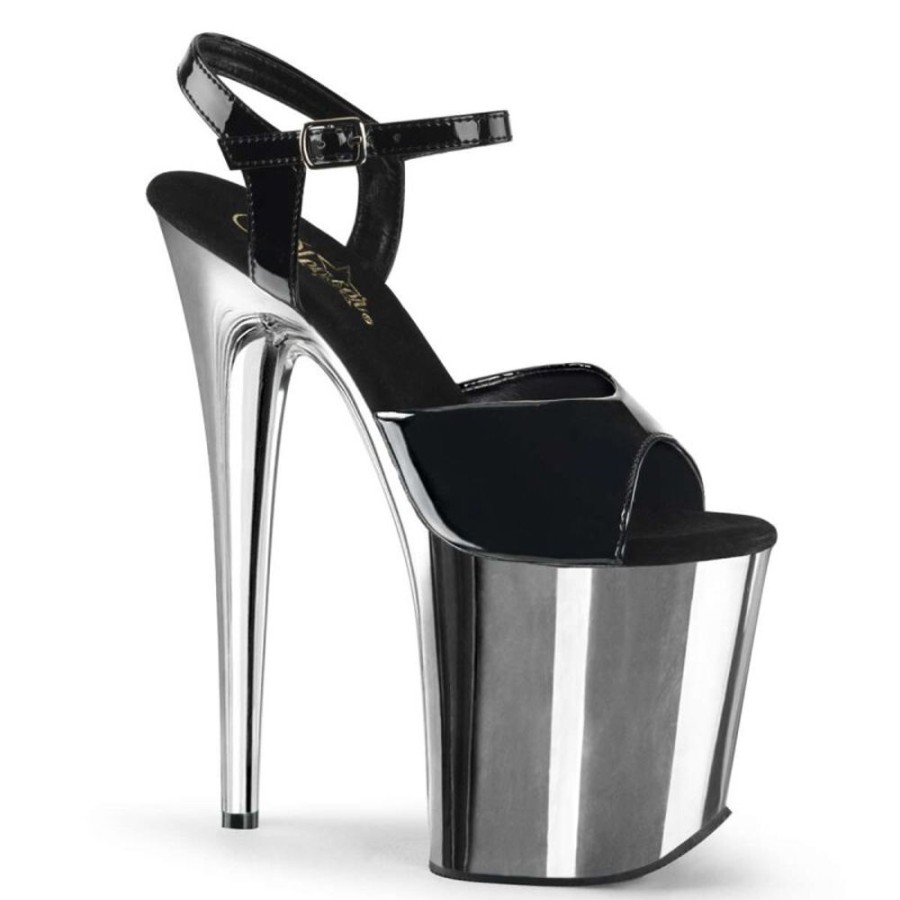 High Heels Pleaser | Pleaser Sandalette Flamingo-809 Schwarz Silber Chrom