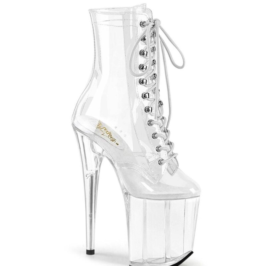 High Heels Pleaser | Pleaser Flamingo-1020C Plateau Stiefeletten Transparent