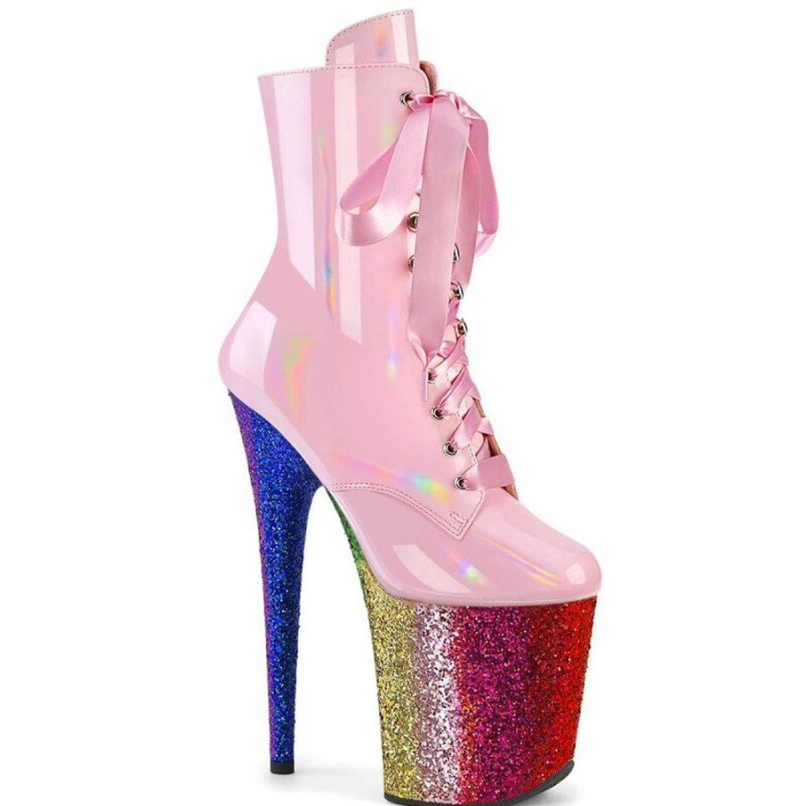 High Heels Pleaser | Pleaser Flamingo-1020Hg Plateau Stiefeletten Lack Glitter Rosa Bunt