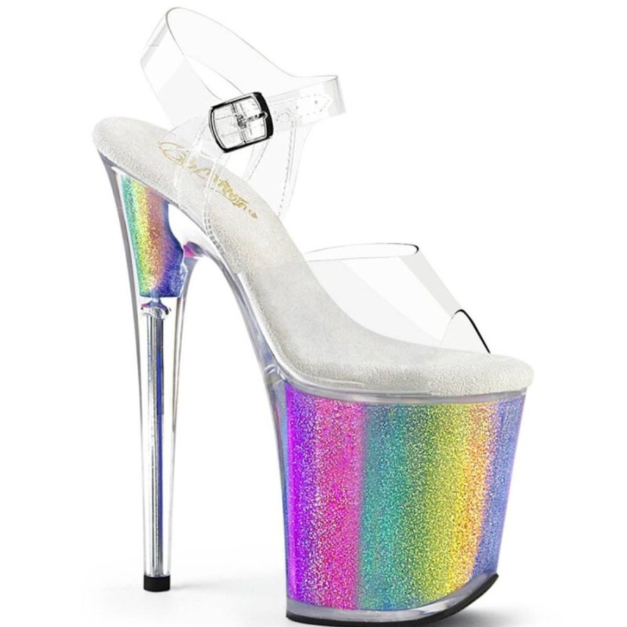 High Heels Pleaser | Pleaser Flamingo-808Rg-01 Plateau Sandaletten Glitter Transparent Bunt