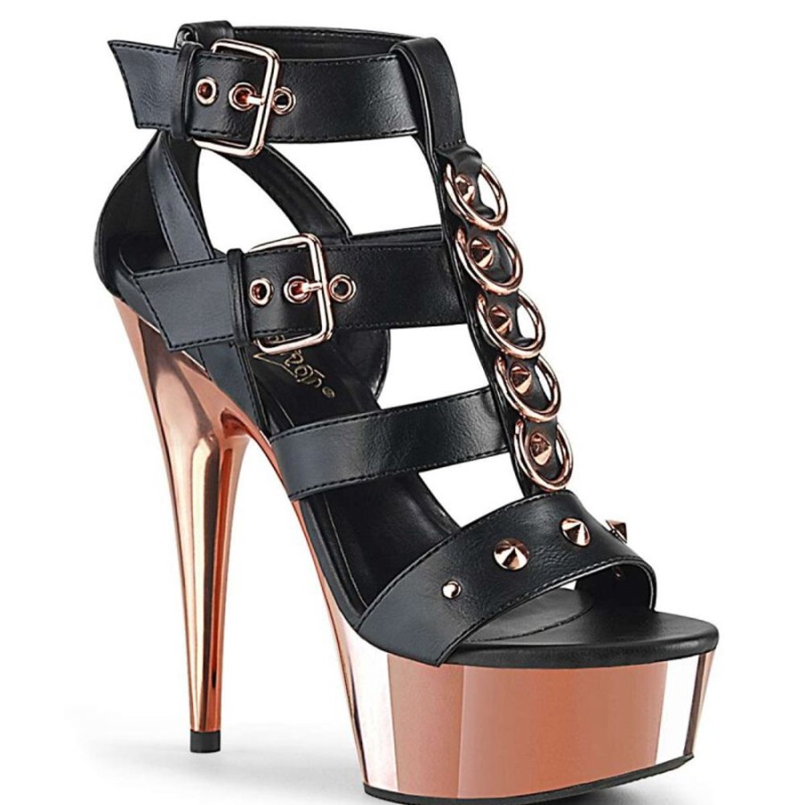 High Heels Pleaser | Pleaser Sandalette Delight-658 Schwarz Rose-Gold Chrom