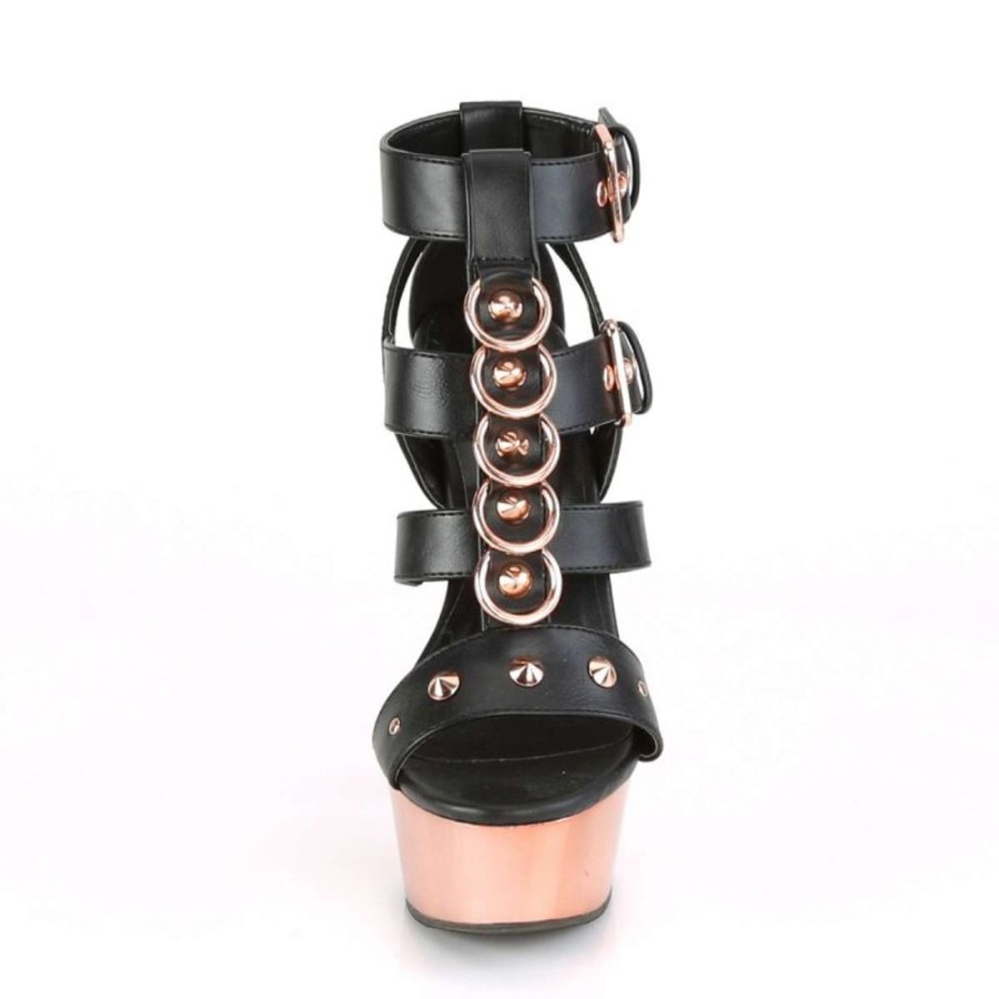 High Heels Pleaser | Pleaser Sandalette Delight-658 Schwarz Rose-Gold Chrom