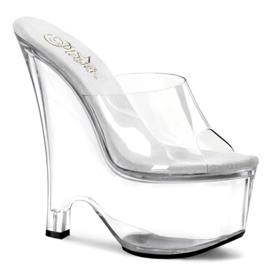 High Heels Pleaser | Pleaser Pantolette Beau-601 Transparent Silber