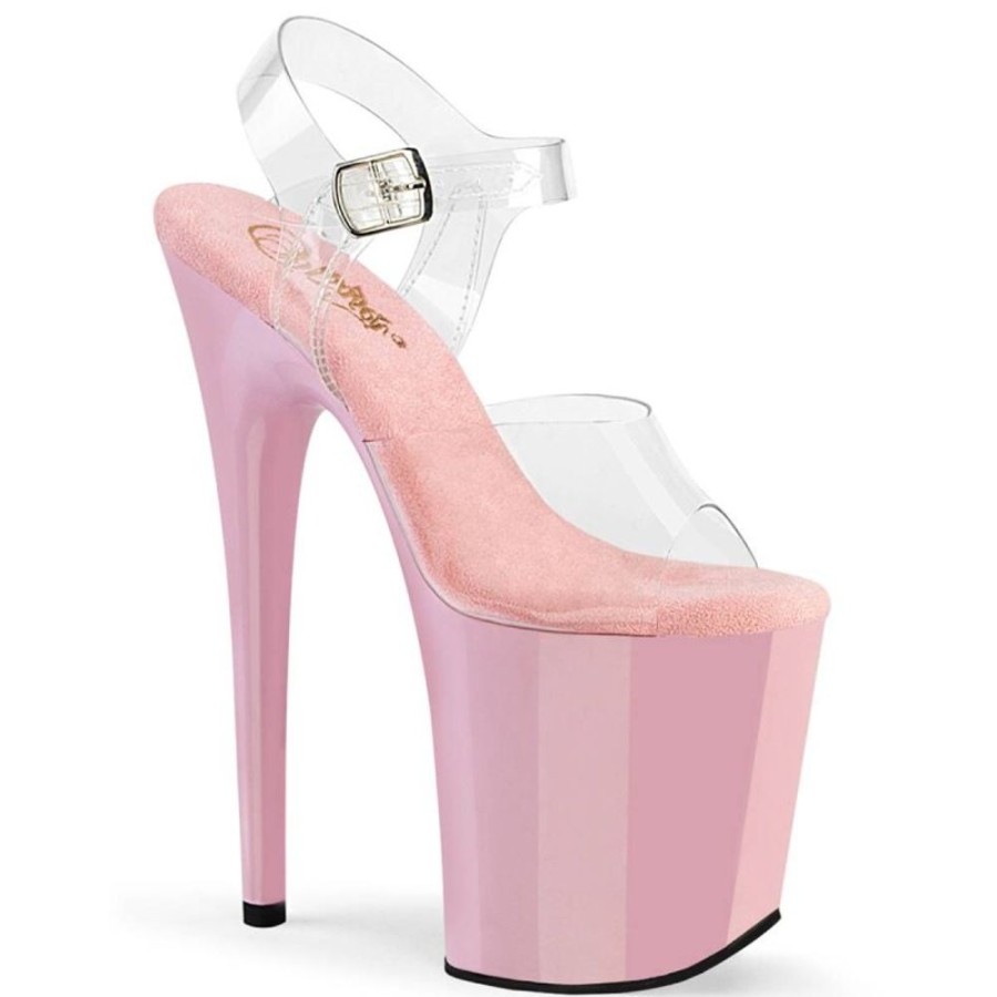 High Heels Pleaser | Pleaser Flamingo-808 Plateau Sandaletten Transparent Rosa