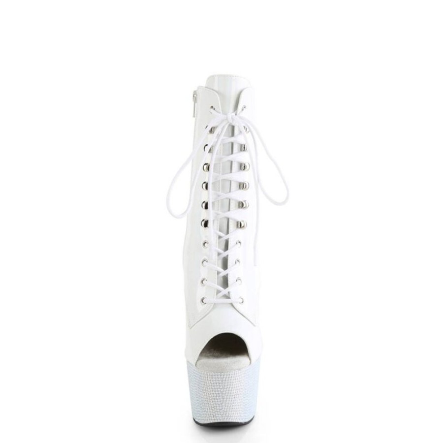 High Heels Pleaser | Pleaser Bejeweled-1021-7 Plateau Stiefeletten Holo Strass Weis